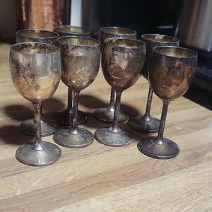 Vintage Silver Plated Mini Goblets~ Spain~Shot Glssses~ set of 8